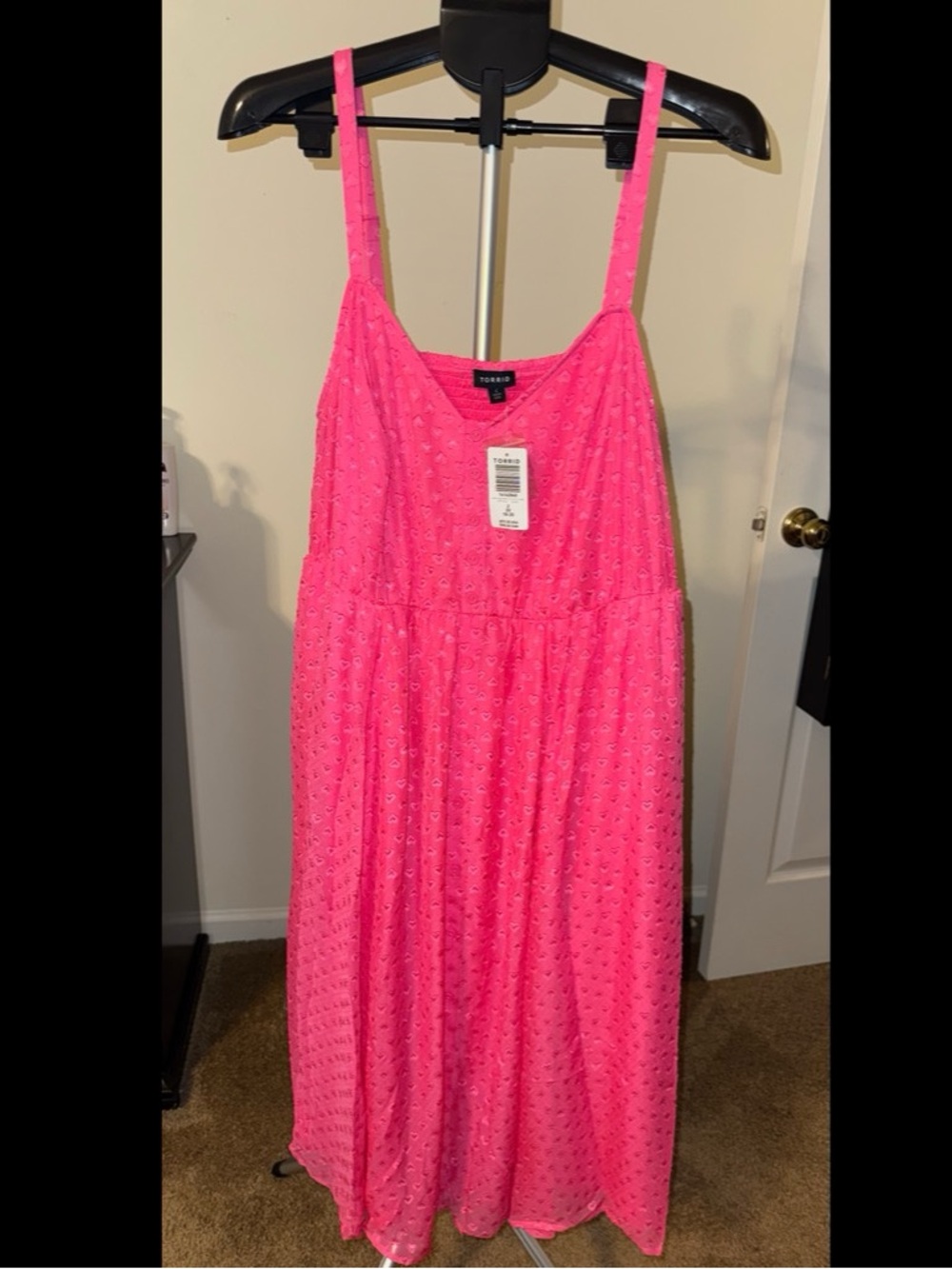 Torrid Bright Pink Eyelet Midi Dress with Spaghetti Straps